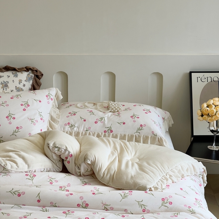 91家纺网 家纺一手货源 找家纺 安莱生活 2023秋冬新品有氧双层纱法式一体蚕丝被抗菌被 郁金香