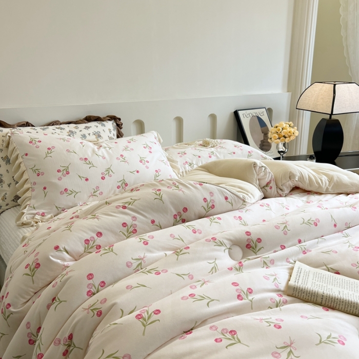 91家纺网 家纺一手货源 找家纺 安莱生活 2023秋冬新品有氧双层纱法式一体蚕丝被抗菌被 郁金香