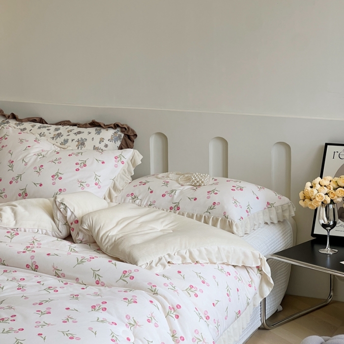 91家纺网 家纺一手货源 找家纺 安莱生活 2023秋冬新品有氧双层纱法式一体蚕丝被抗菌被 郁金香