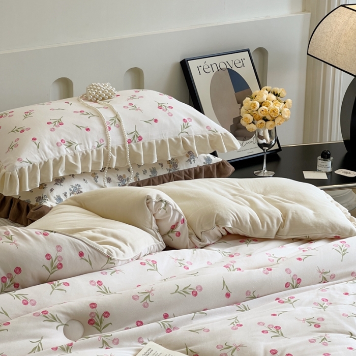 91家纺网 家纺一手货源 找家纺 安莱生活 2023秋冬新品有氧双层纱法式一体蚕丝被抗菌被 郁金香