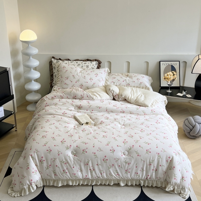 91家纺网 家纺一手货源 找家纺 安莱生活 2023秋冬新品有氧双层纱法式一体蚕丝被抗菌被 郁金香