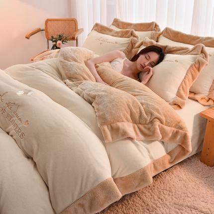 91家纺网 家纺一手货源 找家纺 笙意 新款牛奶绒刺绣四件套-繁花系列 繁花-奶白