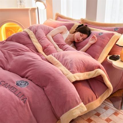 91家纺网 家纺一手货源 找家纺 笙意家纺 2025新款加厚牛奶绒刺绣四件套-贝琳达系列 贝琳达-豆沙