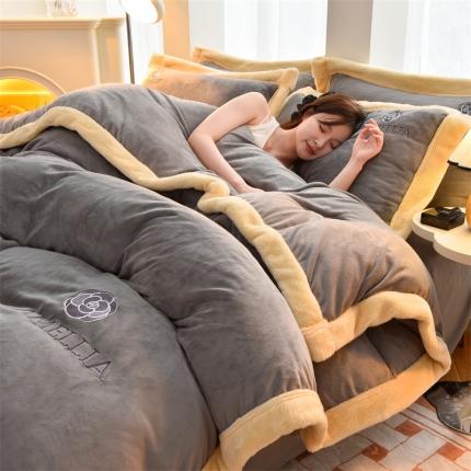 91家纺网 家纺一手货源 找家纺 笙意家纺 2025新款加厚牛奶绒刺绣四件套-贝琳达系列 贝琳达-浅灰