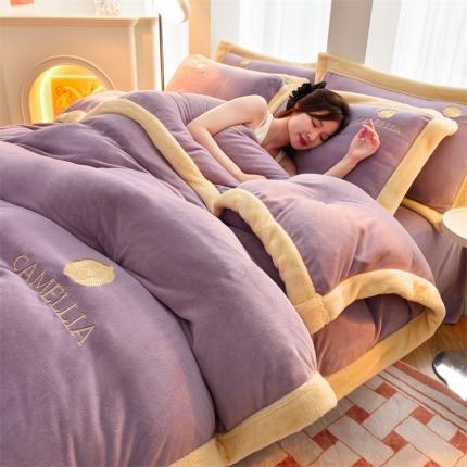 91家纺网 家纺一手货源 找家纺 笙意家纺 2025新款加厚牛奶绒刺绣四件套-贝琳达系列 贝琳达-浅紫