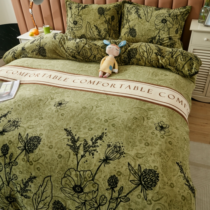 91家纺网 家纺一手货源 找家纺 乐居坊 2023新款高克重牛奶绒印花保暖四件套 卡诗兰顿