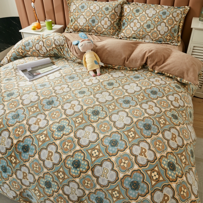 91家纺网 家纺一手货源 找家纺 乐居坊 2023新款高克重牛奶绒印花保暖四件套 摩登人生