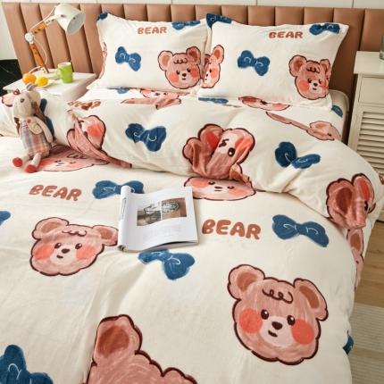 乐居坊 2023新款高克重牛奶绒印花保暖四件套 熊白白