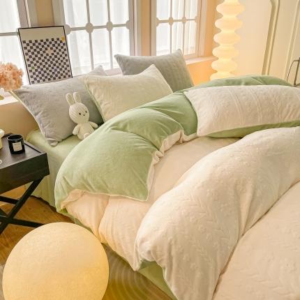 91家纺网 家纺一手货源 找家纺 （总）二八年华 2023新款纯色高克重加厚立体韩版牛奶绒雕花边四件套