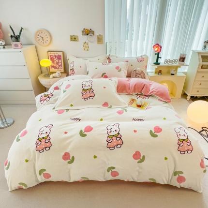 91家纺网 家纺一手货源 找家纺 （总）全季家居 2023新款小清新A类高克重加厚印花牛奶绒被套单件