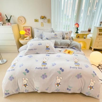 91家纺网 家纺一手货源 找家纺 （总）全季家居 2023新款小清新A类高克重加厚印花牛奶绒被套单件