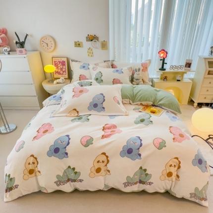 91家纺网 家纺一手货源 找家纺 （总）全季家居 2023新款小清新A类高克重加厚印花牛奶绒被套单件