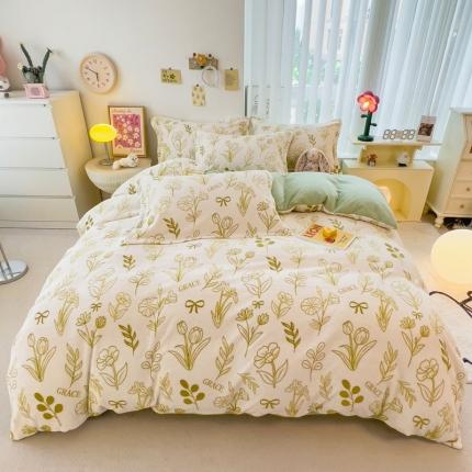 91家纺网 家纺一手货源 找家纺 （总）全季家居 2023新款小清新A类高克重加厚印花牛奶绒被套单件