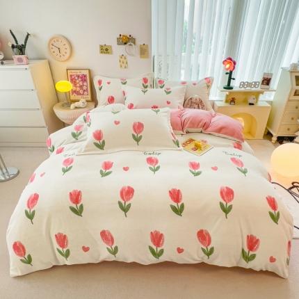 91家纺网 家纺一手货源 找家纺 （总）全季家居 2023新款小清新A类高克重加厚印花牛奶绒被套单件