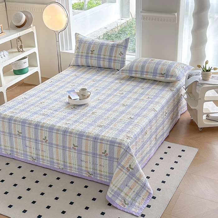 91家纺网 家纺一手货源 找家纺 全棉夹棉绗缝13372简约款印花多功能床盖夏被凉席四季通用 樱桃丸子