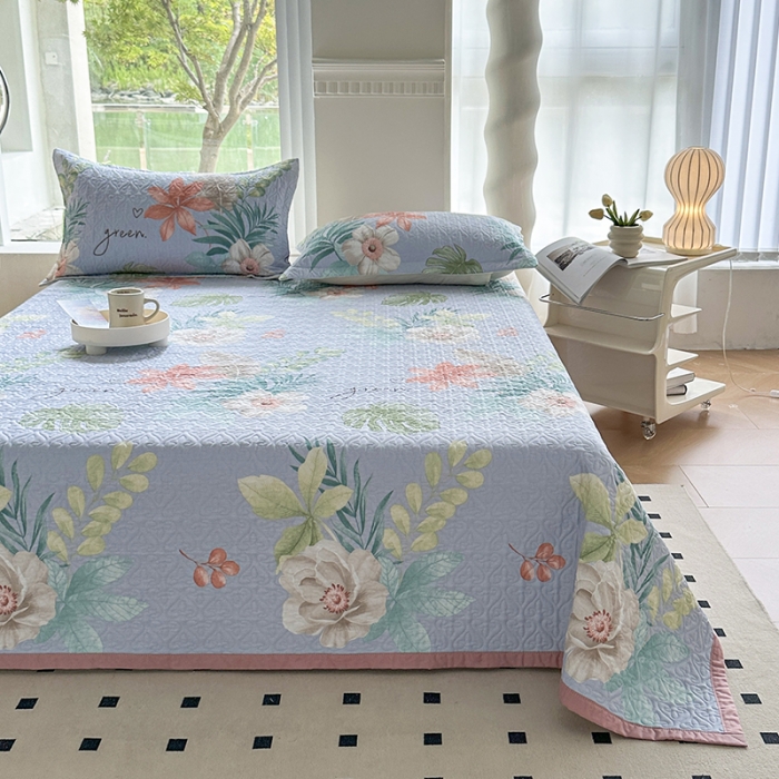 91家纺网 家纺一手货源 找家纺 全棉夹棉绗缝13372简约款印花多功能床盖夏被凉席四季通用 优雅艺术