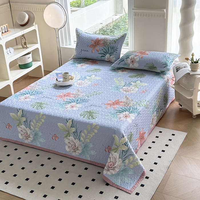 91家纺网 家纺一手货源 找家纺 全棉夹棉绗缝13372简约款印花多功能床盖夏被凉席四季通用 优雅艺术