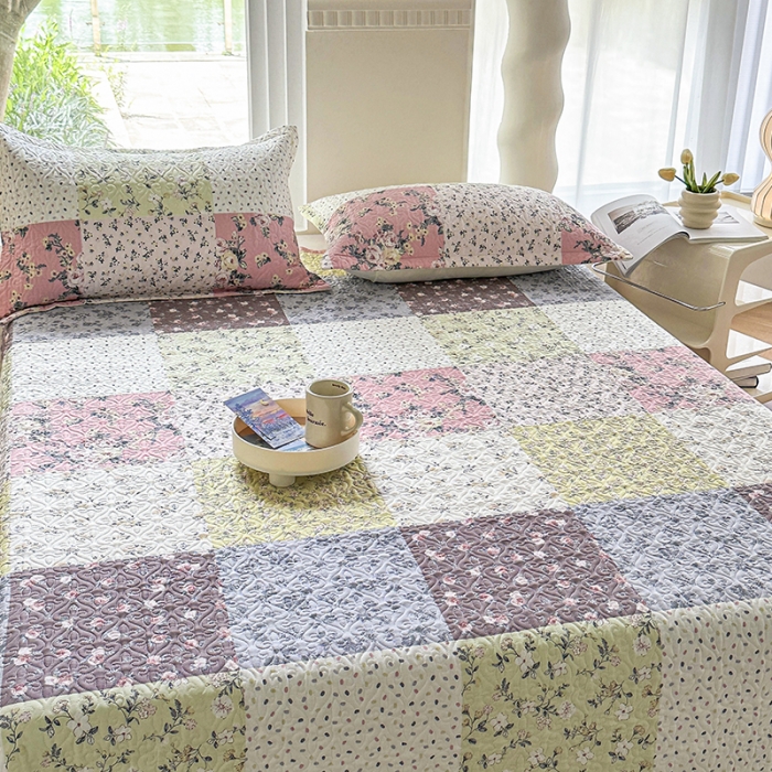 91家纺网 家纺一手货源 找家纺 全棉夹棉绗缝13372简约款印花多功能床盖夏被凉席四季通用 幽兰情丝