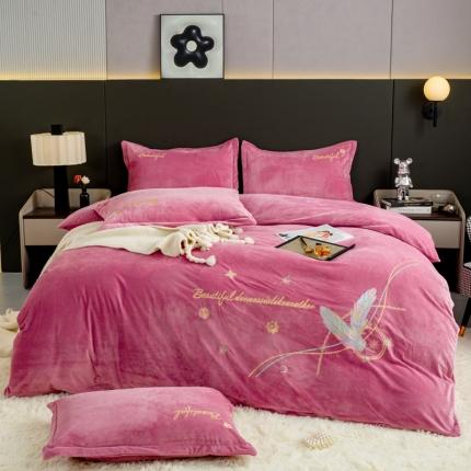 91家纺网 家纺一手货源 找家纺 易辰美 2023新款保暖婴儿绒刺绣四件套系列-轻羽 轻羽-豆沙