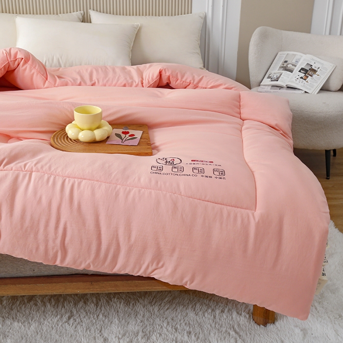 91家纺网 家纺一手货源 找家纺 中国龙 2023款A类母婴级日式原棉无染大豆被冬被被子被芯 粉色