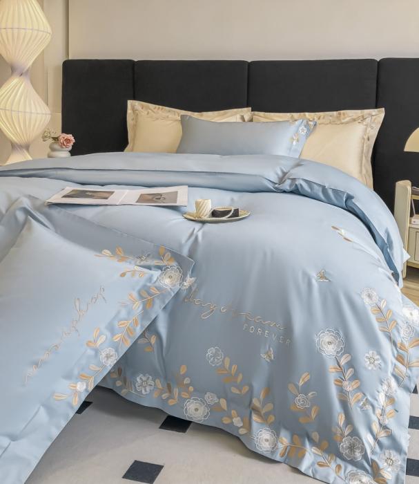 91家纺网 家纺一手货源 找家纺 星蕴 2023秋冬新款米兰全棉刺绣纯棉四件套 繁星兰