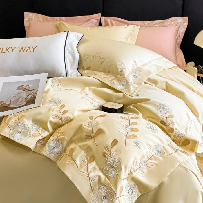 91家纺网 家纺一手货源 找家纺 星蕴 2023秋冬新款米兰全棉刺绣纯棉四件套 米黄色