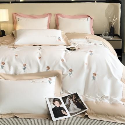 星蕴2023秋冬新款高密全棉轻奢刺绣纯棉四件套 卡其色