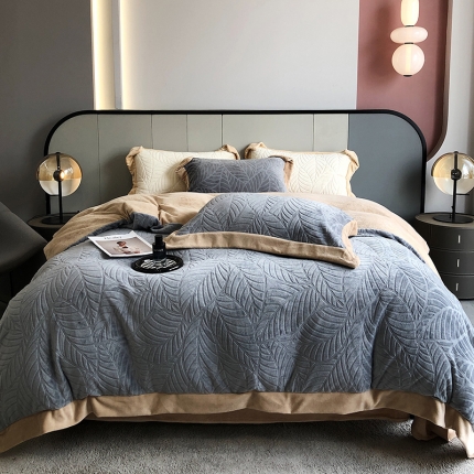 91家纺网 家纺一手货源 找家纺 （总）凯儿2024 A类烂花叶曲系列牛奶绒立体雕花加厚四件套