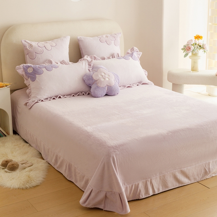 91家纺网 家纺一手货源 找家纺 （总）绒梦里2025新品加厚韩版贴布绣牛奶绒四件套兔毛绒法莱绒保暖套件