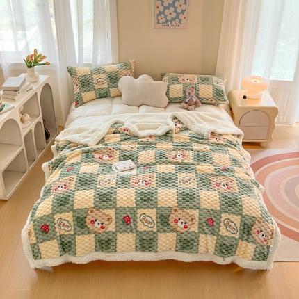 网客 豆豆绒印花被套毯 草莓熊