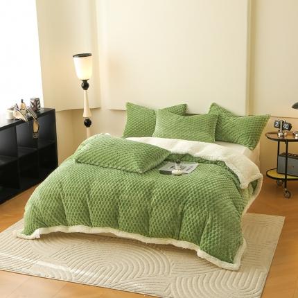 网客 多功能豆豆绒素色被套毯 翠绿