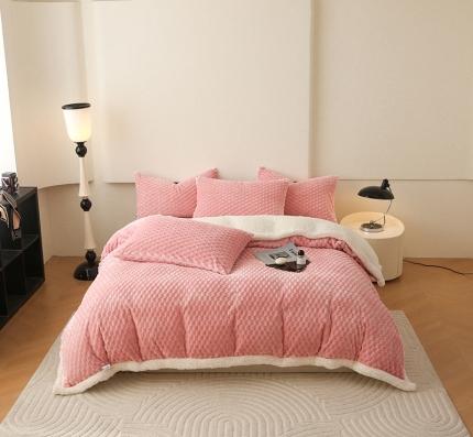 网客 多功能豆豆绒素色被套毯 公主粉