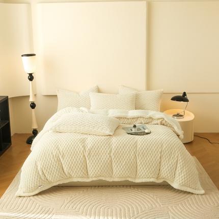 网客 多功能豆豆绒素色被套毯 米白