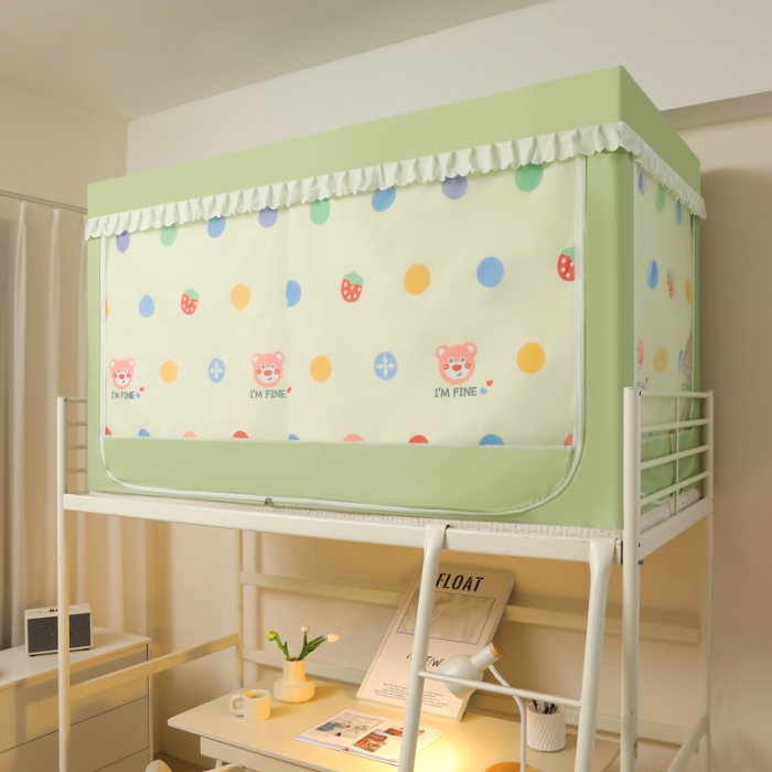 91家纺网 家纺一手货源 找家纺 迷仙巢 2023新款99％加厚遮光布涂银强遮光三开门学生蚊帐 波点熊