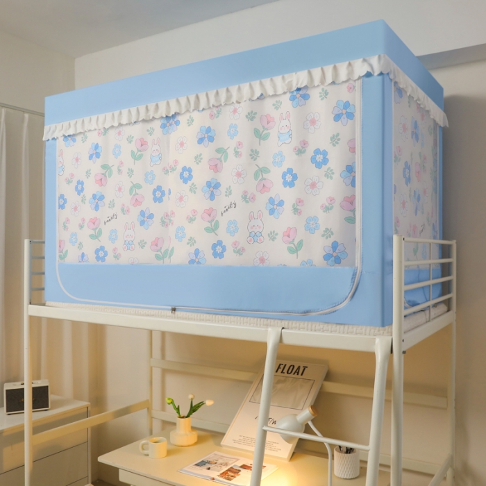 91家纺网 家纺一手货源 找家纺 迷仙巢 2023新款99％加厚遮光布涂银强遮光三开门学生蚊帐 萌萌兔