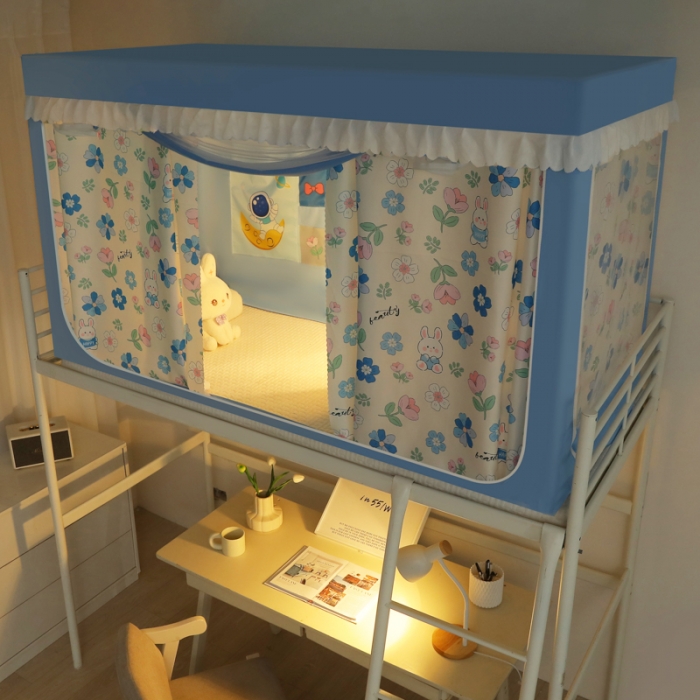 91家纺网 家纺一手货源 找家纺 迷仙巢 2023新款99％加厚遮光布涂银强遮光三开门学生蚊帐 萌萌兔