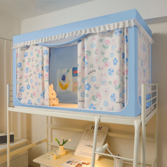 91家纺网 家纺一手货源 找家纺 迷仙巢 2023新款99％加厚遮光布涂银强遮光三开门学生蚊帐 萌萌兔