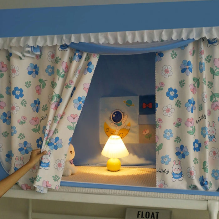 91家纺网 家纺一手货源 找家纺 迷仙巢 2023新款99％加厚遮光布涂银强遮光三开门学生蚊帐 萌萌兔