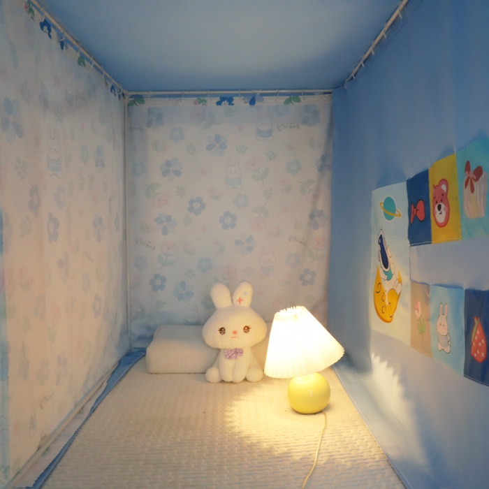 91家纺网 家纺一手货源 找家纺 迷仙巢 2023新款99％加厚遮光布涂银强遮光三开门学生蚊帐 萌萌兔