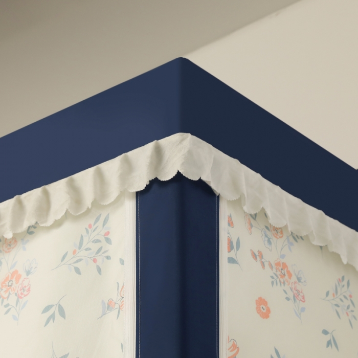 91家纺网 家纺一手货源 找家纺 迷仙巢 2023新款99％加厚遮光布涂银强遮光三开门学生蚊帐 田园-藏青