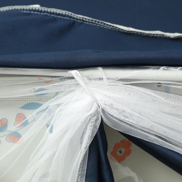 91家纺网 家纺一手货源 找家纺 迷仙巢 2023新款99％加厚遮光布涂银强遮光三开门学生蚊帐 田园-藏青