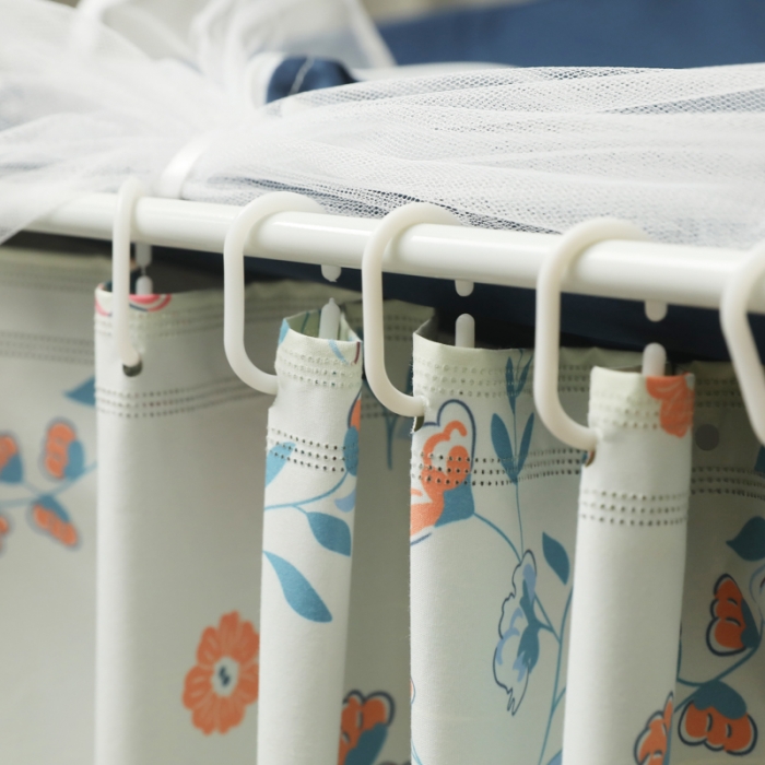 91家纺网 家纺一手货源 找家纺 迷仙巢 2023新款99％加厚遮光布涂银强遮光三开门学生蚊帐 田园-藏青