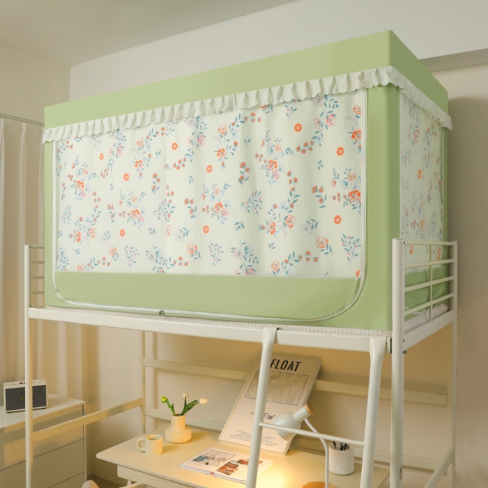 91家纺网 家纺一手货源 找家纺 迷仙巢 2023新款99％加厚遮光布涂银强遮光三开门学生蚊帐 田园-抹茶绿