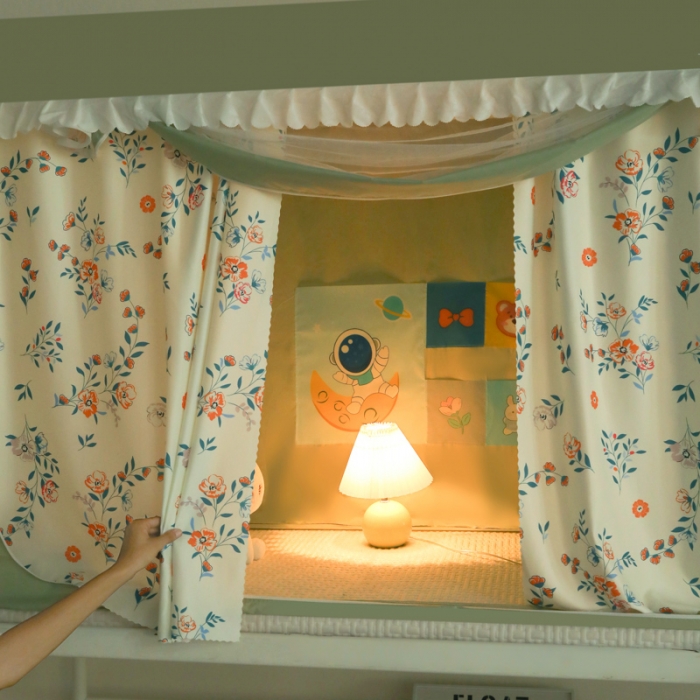 91家纺网 家纺一手货源 找家纺 迷仙巢 2023新款99％加厚遮光布涂银强遮光三开门学生蚊帐 田园-抹茶绿