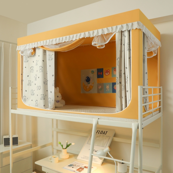 91家纺网 家纺一手货源 找家纺 迷仙巢 2023新款99％加厚遮光布涂银强遮光三开门学生蚊帐 玩具熊