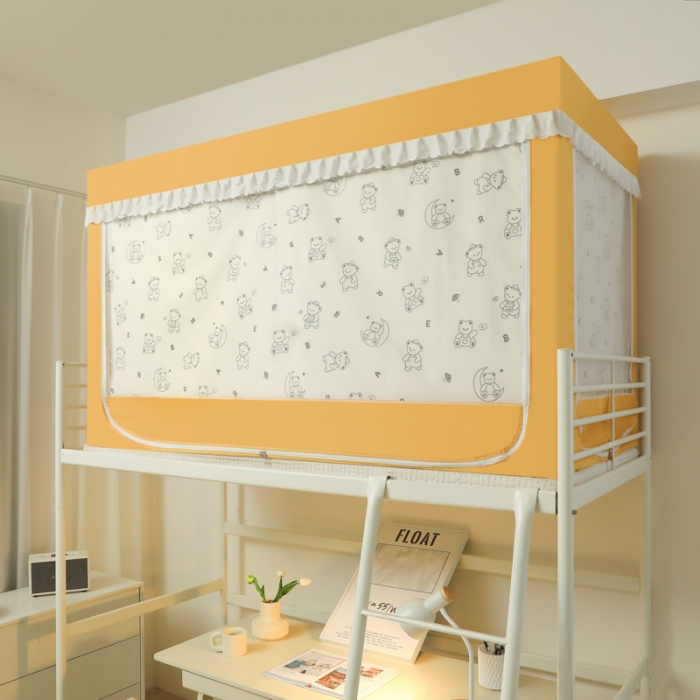 91家纺网 家纺一手货源 找家纺 迷仙巢 2023新款99％加厚遮光布涂银强遮光三开门学生蚊帐 玩具熊