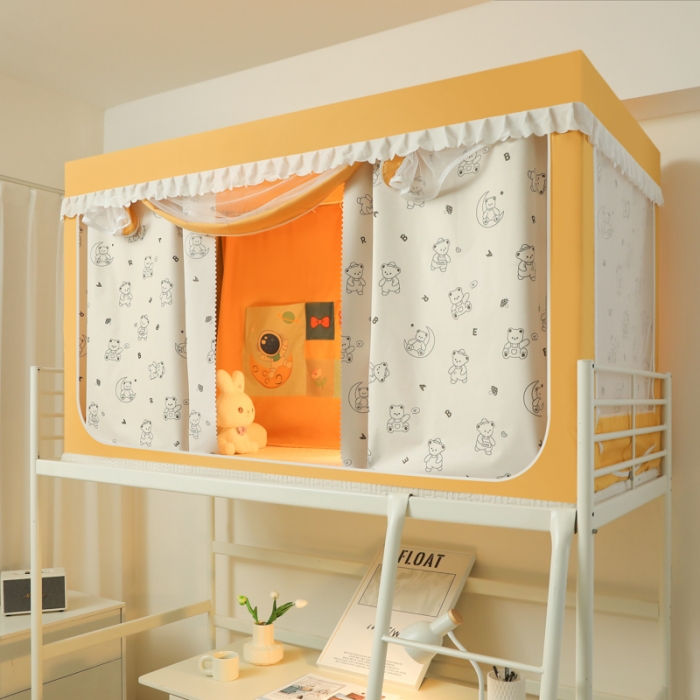 91家纺网 家纺一手货源 找家纺 迷仙巢 2023新款99％加厚遮光布涂银强遮光三开门学生蚊帐 玩具熊