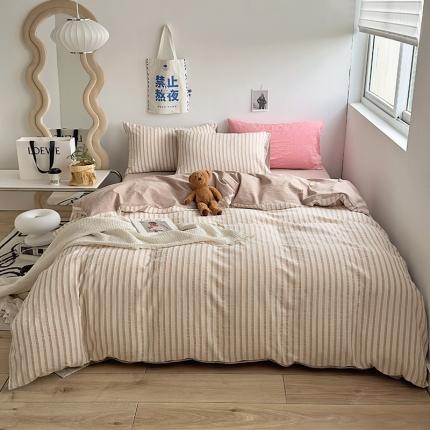 绫韵 2023秋冬季新品提花条纹全棉色织水洗棉系列1 提花-咖条