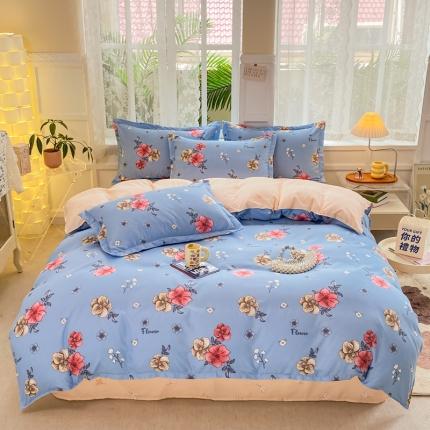 91家纺网 家纺一手货源 找家纺 红日子 2023新款斜纹磨毛印花四件套植物羊绒套件彩花恋舞