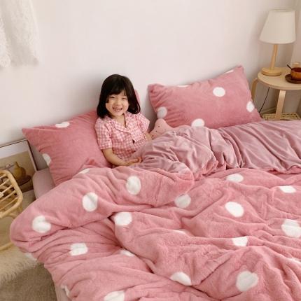 91家纺网 家纺一手货源 找家纺 萝莉家纺 2023新款ins小清新兔兔绒牛奶绒四件套 白波点